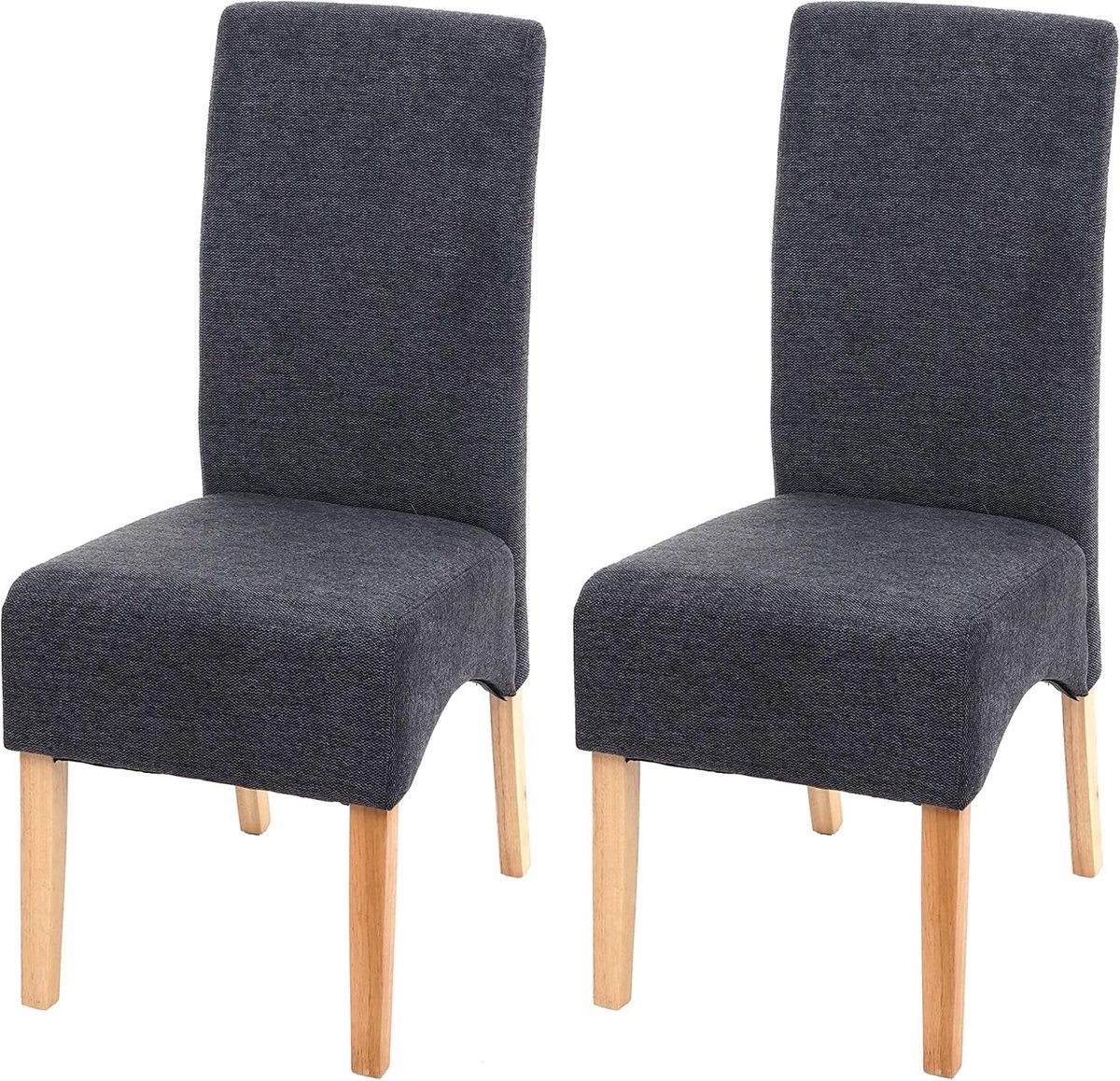 Set van 2 Comfortabele Eetkamerstoelen Donkergrijs Stof Houten Poten
