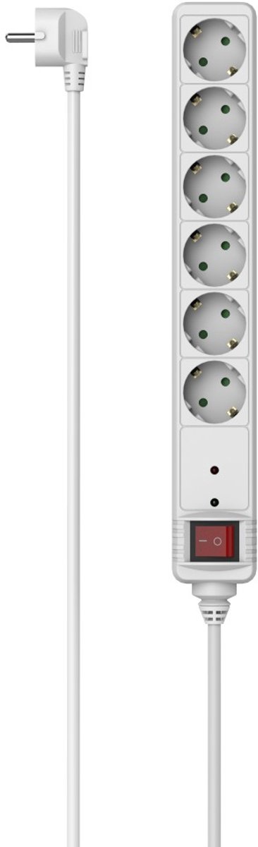Hama Stekkerdoos met schakelaar - 6-voudig - 1,4m kabel - met overspanningsbeveiliging - Wit
