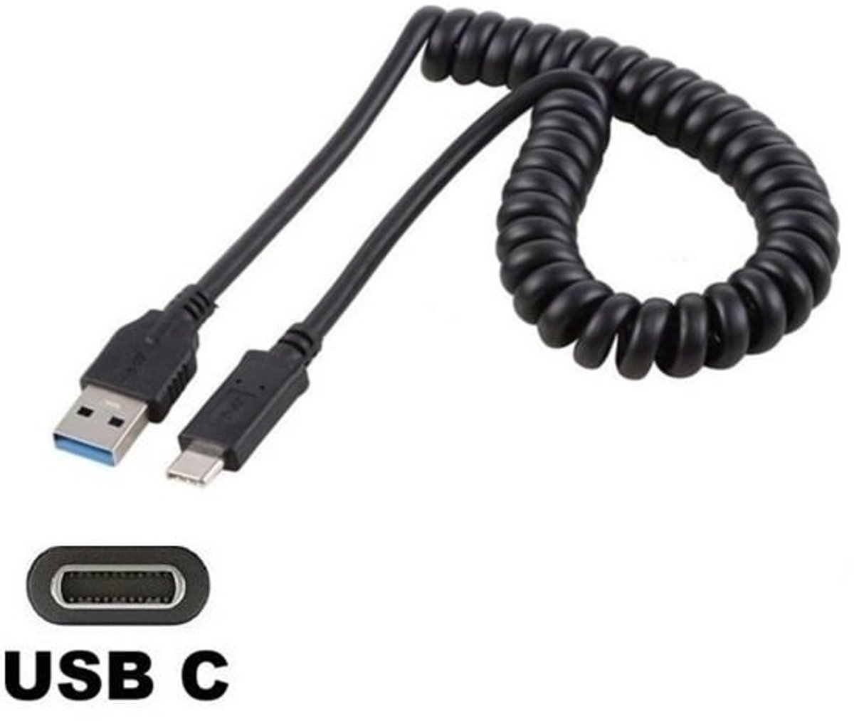 Image of OneOne 0,4m USB C spiraal kabel. Sterke laadkabel voor de auto. Oplaadkabel snoer past op JBL Quantum Wireless 350 / 360 / 360P / 360X / 610 / 810 / 910 / 910P / 910X / ONE / 400 / 600 / 800 / TWS
