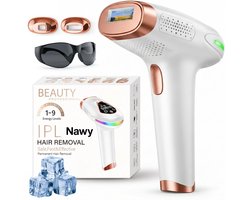 Nawy® IPL Laser Ontharingsapparaat - Laser Ontharing - Pijnloos Ontharen met Ice Cooling - Permanente Ontharing voor alle Lichaamsdelen - voor Mannen en Vrouwen - 999.999 Flitsen - Inclusief Beschermbril en Scheermes - Epileerapparaat Dames