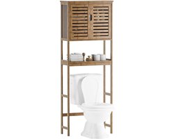 SMIBUY Bathroom Storage Shelf with Cabinet, Bamboo Over Toilet Storage Rack Freestanding Toilet Space Saving with 3-Tier Adjustable Shelves (Walnut)