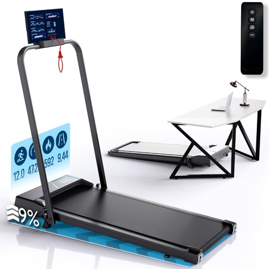 Tapis de course Organess 1-12 km/h – Tapis de marche – Tapis de course pliable – Ceinture de marche – Avec fonction d'inclinaison – Incl. Support de tablette et télécommande
