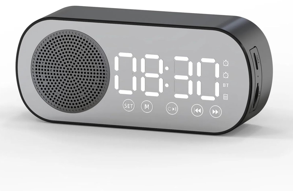 Ynkkvre - Digitale Wekker - Bluetooth Speaker - Wekkerradio - Klokradio met FM Radio en Spiegeldisplay - LED Scherm met Dubbele Wekker - Voor Thuis, Keuken en Slaapkamer - Zwart