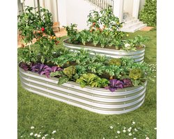REDOM - Set Van 2 Verhoogde Moestuinbakken - Open Bodem - Verzinkt Staal - Zilver - 182,9 X 91,5 X 30,5 Cm