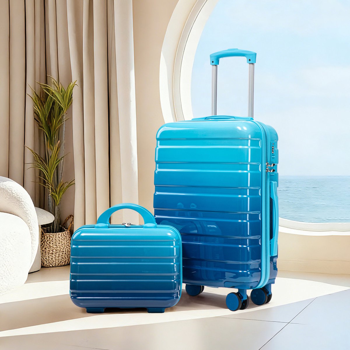 Kofferset – 2-Delig Met Cijferslot En Spinnerwielen – 20 Inch + 14 Inch – PC – Blauw – Reizen En Weekendtrips