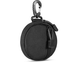 Kleine Tas - Kleine Opbergtas Accessoires - 600D Oxford Coin Purse Keychain - Rond Formaat voor Oortjes, Sleutels en USB - Geschikt voor Broekriem of Rugzak - 11x2cm - Zwart