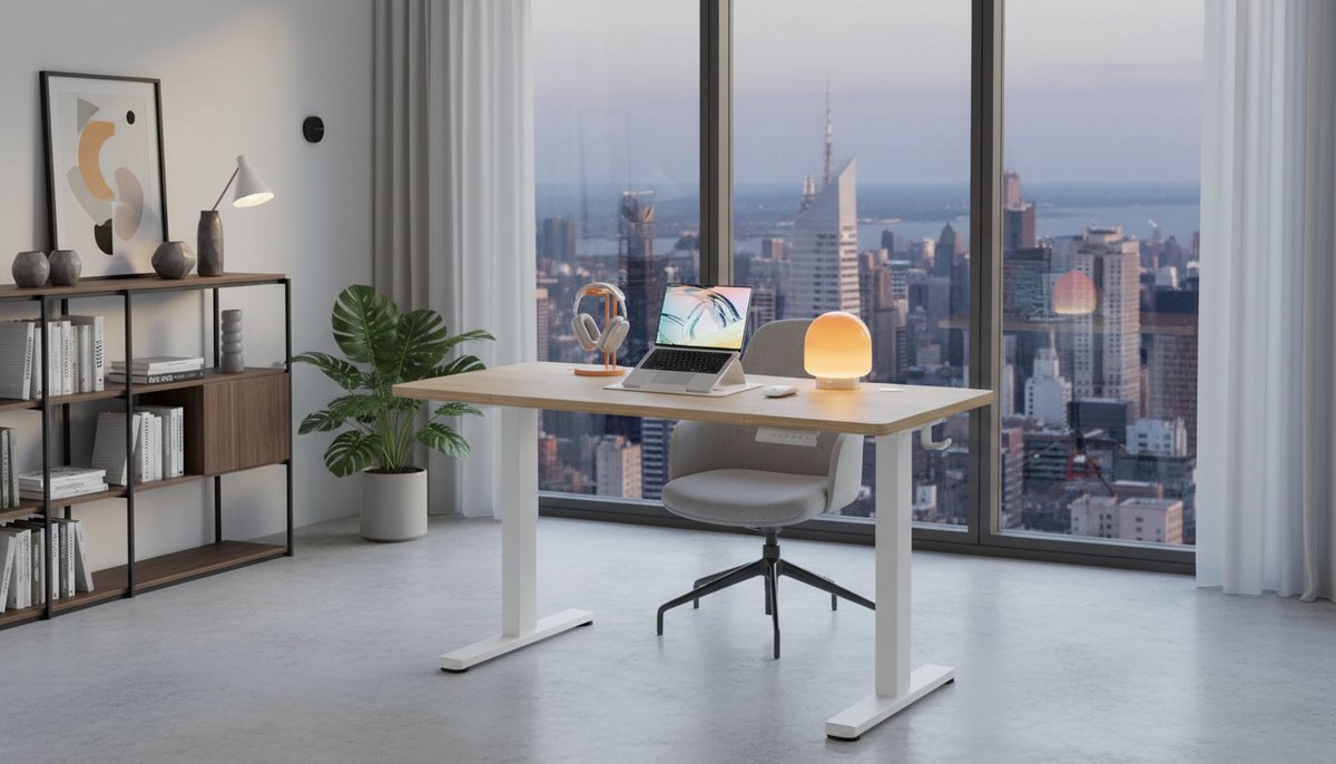 Electric Desk Casa Velluto Aurora 120x60 cm – Elektrisch Zit Sta Bureau met 4 Geheugenstanden – In Hoogte Verstelbaar 72-118 cm – Ergonomisch Thuiswerk Bureau – Licht Walnoot Houten Blad