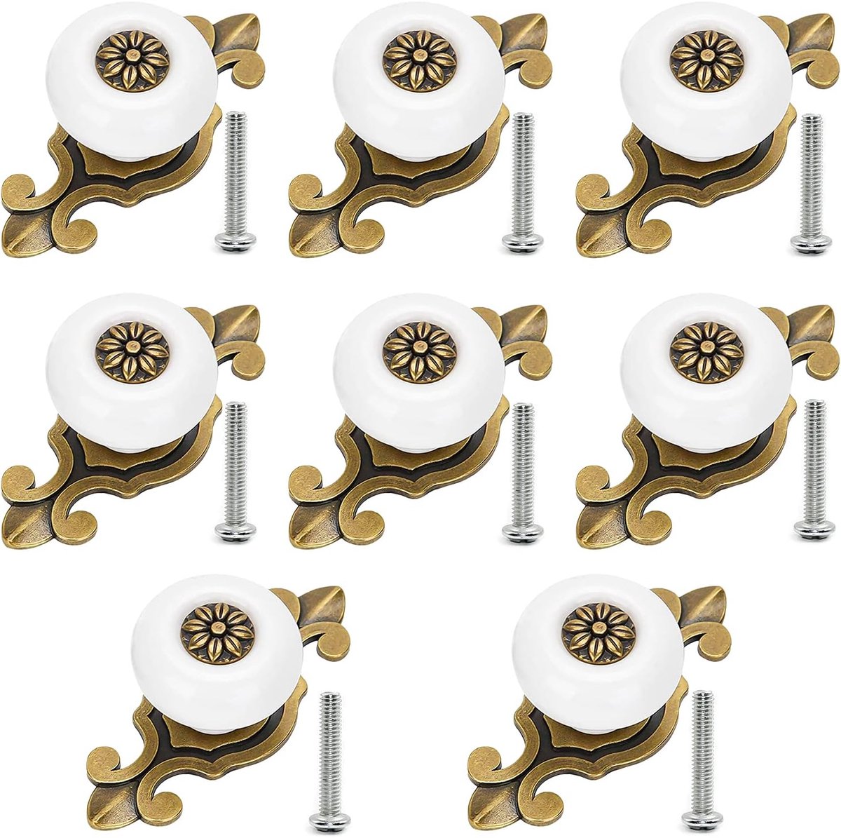 Oneay Set van 8 keramische meubelgrepen, vintage ladeknoppen, keramische porseleinen grepen voor lades en kantoorkasten.