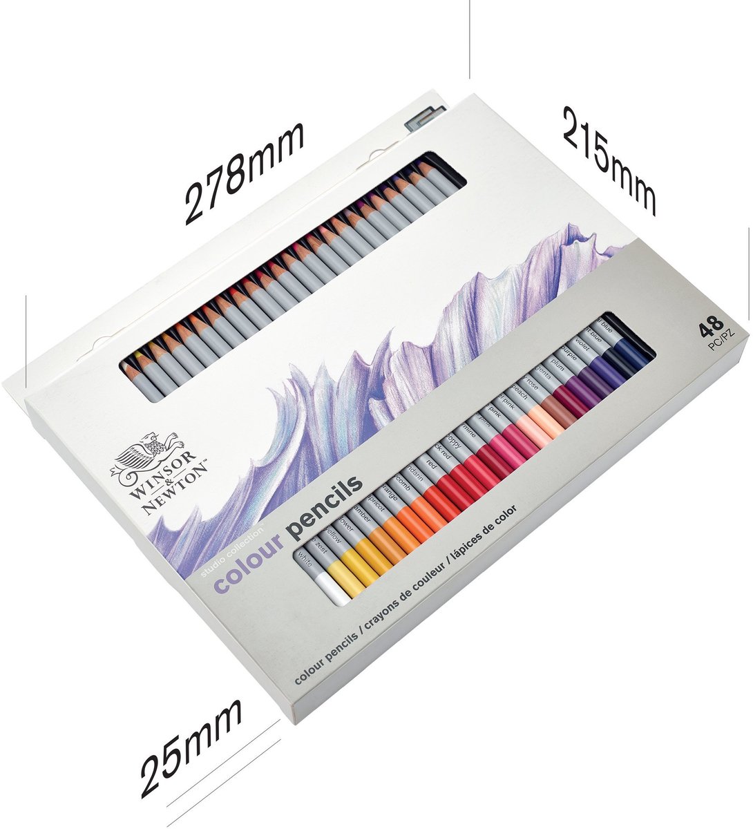 Winsor & Newton 0490014 Studio Collection Kleurpotloden Set 48 stuks – Dikcores Wax-Based Tekenpotloden in Metalen Blik — afbeelding 10
