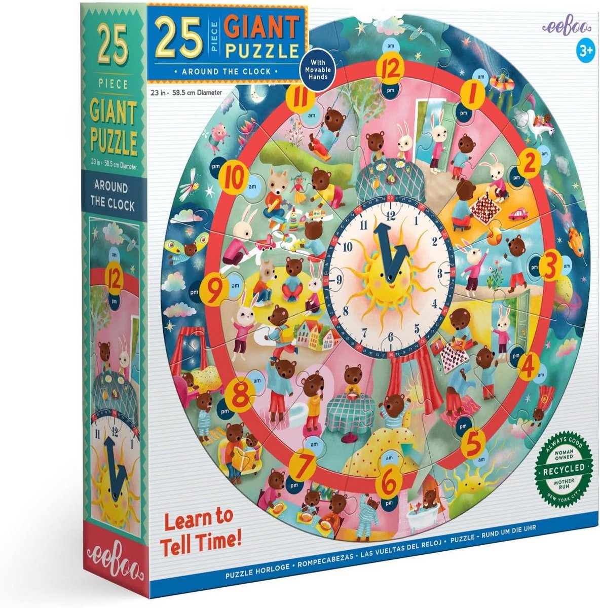 Educatieve Puzzel Klok van Leer 25 Delen - Tijd Leren en Dag-Nacht Cyclus