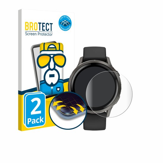 Brotect screenprotector verpakking, 2 stuks, voor een smartwatch. Met een gedetailleerde afbeelding van de smartwatch.