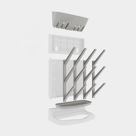TSD goods - Flessen Droogrek - Flessenrek Baby - Droogrek Voor Baby Flessen - Baby Voeding - Wit & Grijs Staand — afbeelding 5