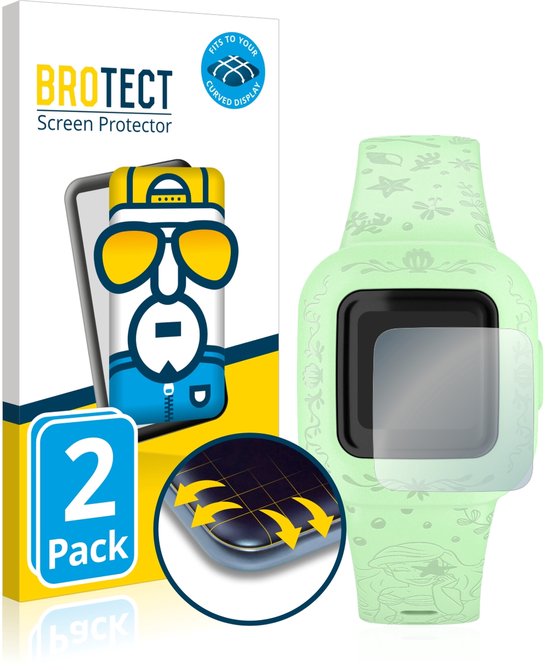 Protection d'écran BROTECT en pack de 2 pour Garmin Vivofit jr. 3. Vert pâle avec imprimé créatures marines.