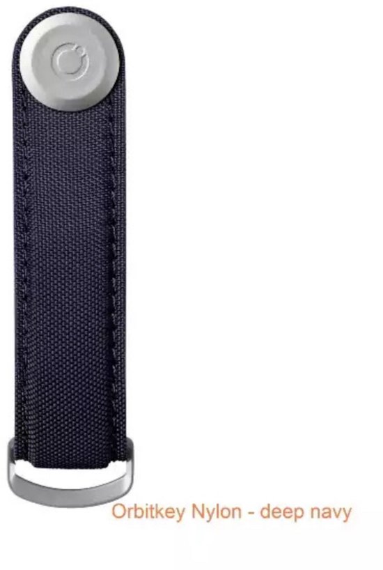 Orbitkey Nylon - diep marineblauw, gesloten in zijn langste vorm.