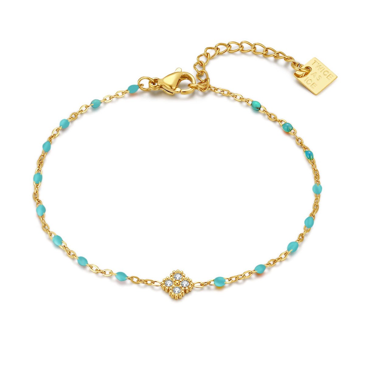 Twice As Nice Armband in edelstaal, turquoise en zirkonia Goudkleurig 16cm+3cm