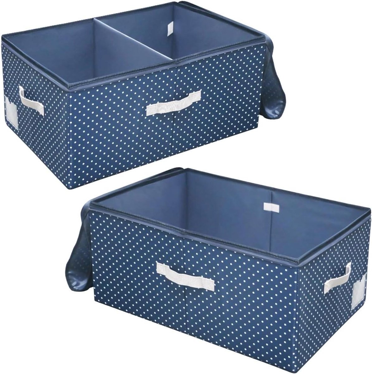 Opvouwbare opbergcontainers met ritssluiting en scheidingswand - 2 stuks - 60L - marineblauw