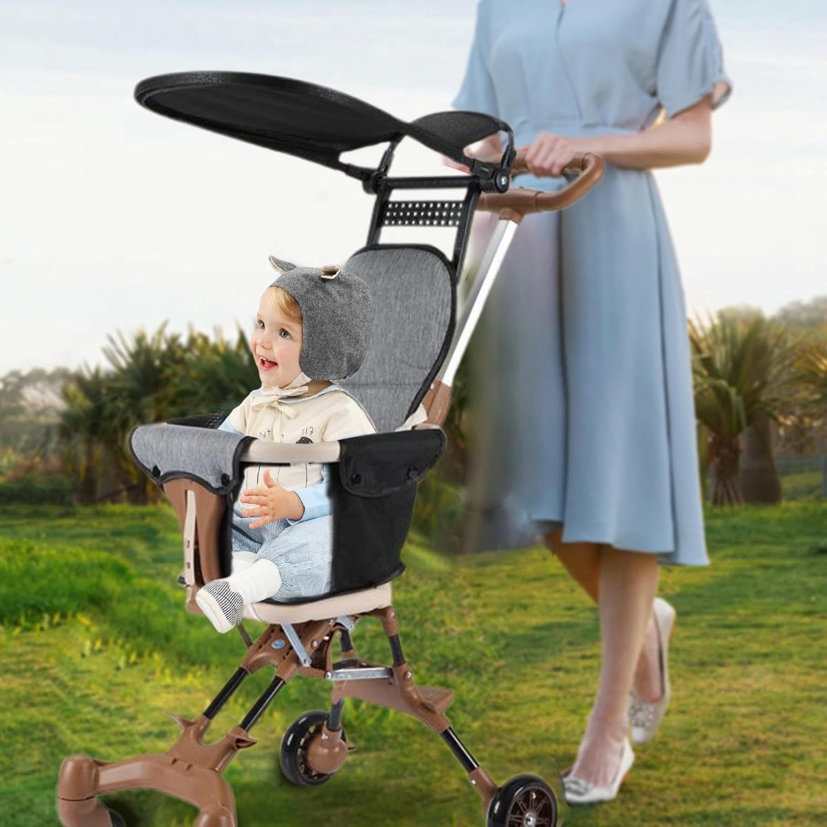 Kinderwagen Compact - Reisbuggy Lichtgewicht - Dagelijks Gebruik - Tweeweg Zitting - 50 x 44 x 18 cm - Khaki