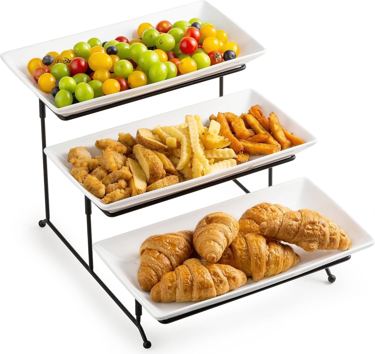 Serveertoren 3 lagen - Etageset - Feestelijk presenteren - Stabiel frame - Wit