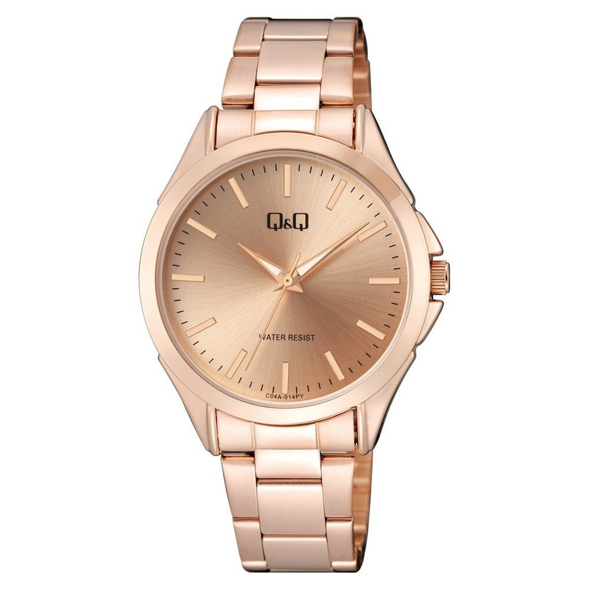 QQ C04A-014PY - Horloge - Polshorloge - Analoog - Dames - Vrouwen - Stalen band - Rond - Metaal - Strepen - Rosékleurig