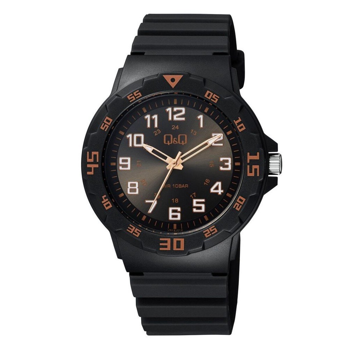 QQ VR18J014Y - Horloge - Sport - Analoog - Heren - Mannen - Plastic band - Rond - Cijfers - Kunststof - Zwart - Rood - 10 ATM