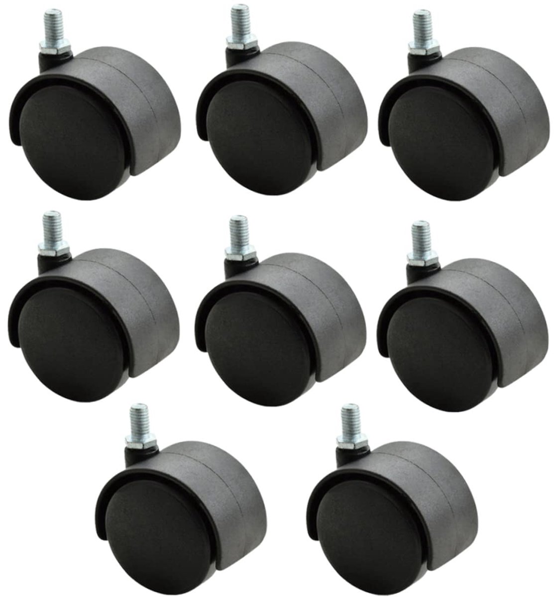 Zwenkwielen Set - Kantoorstoel Wielen - Meubel Reparatie - Dubbele Wielen - M8 Schroefdraad - Zwart