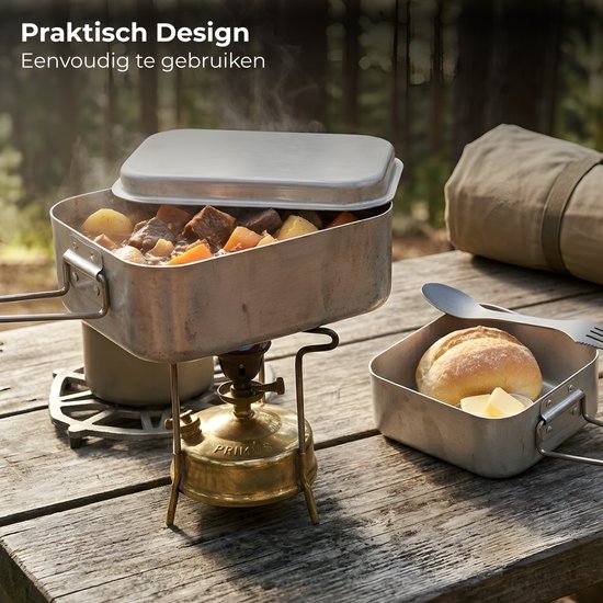Lomera Camping Pannenset - Camping Kookset - Camping Kookgerei Set - Outdoor Kookset - Outdoor Pannenset - Camping Pannen Set - Pannenset Camping - Kookset Kamperen - Kookgerei Kamperen - Camping Pannenset 2 Delig — afbeelding 2