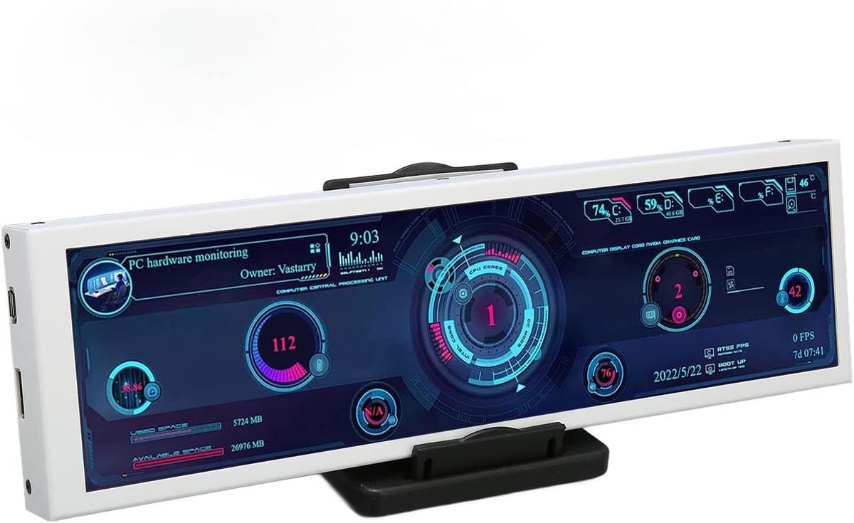 Computer Temperatuur Monitor - PC Data Display - Systeem Overzicht - Aanpasbaar Thema - 8.8 Inch IPS - Zwart