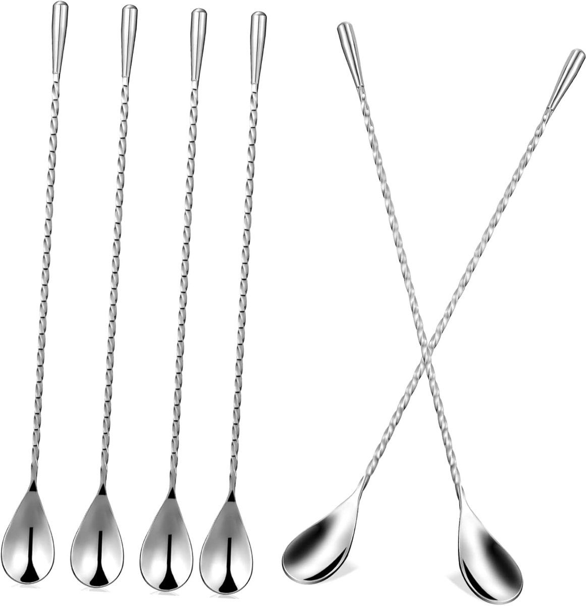 Barlepels - Cocktail Roerlepels - Drankjes Mixen - Spiraalvormig Ontwerp - 30 cm Lang - Zilver