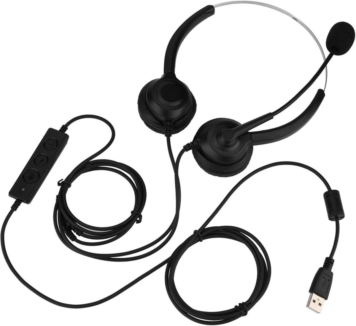 USB Headset - Koptelefoon Microfoon - Callcenter Werk - Ruisonderdrukkende Microfoon - 250cm Kabel - Zwart