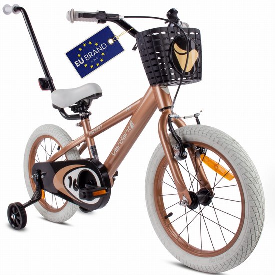 Verdant Bike Kinderfiets voor jongens van 4 tot 6 jaar, 16 inch Cappuccino, leeftijd 3 tot 6 jaar, met zijwieltjes, duwstang, handrem van Verdant Bike — afbeelding 3
