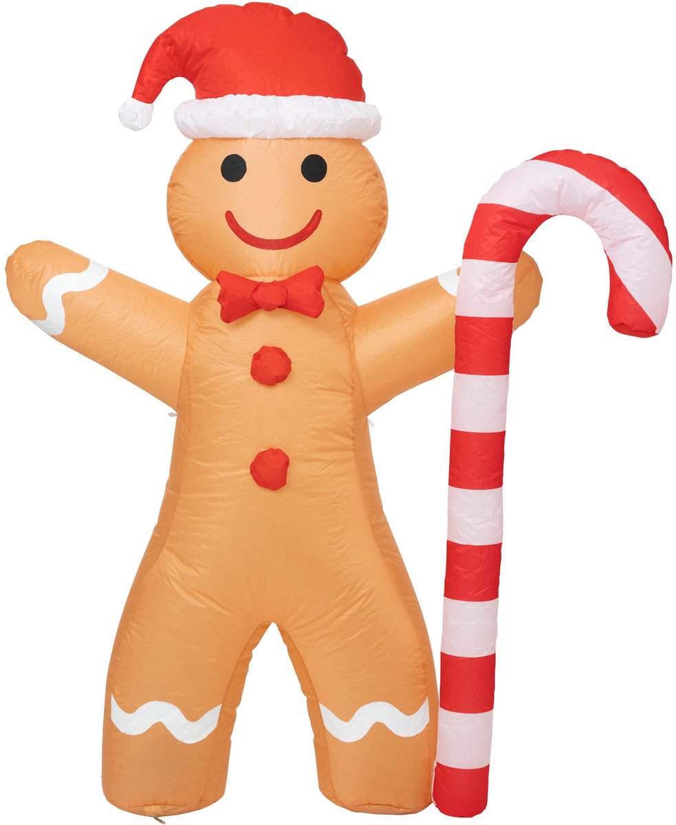 Levensgrote opblaasbare Peperkoekman - Bruin - 110x30x140cm - Kerstversiering
