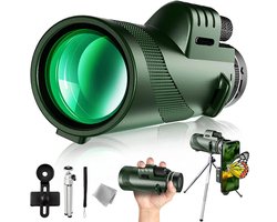 80x100 Monoculair Telescoop HD – Hoge Versterking – Met Smartphone Adapter – Voor Natuur, Vogels, Kamperen & Jagen – Groen