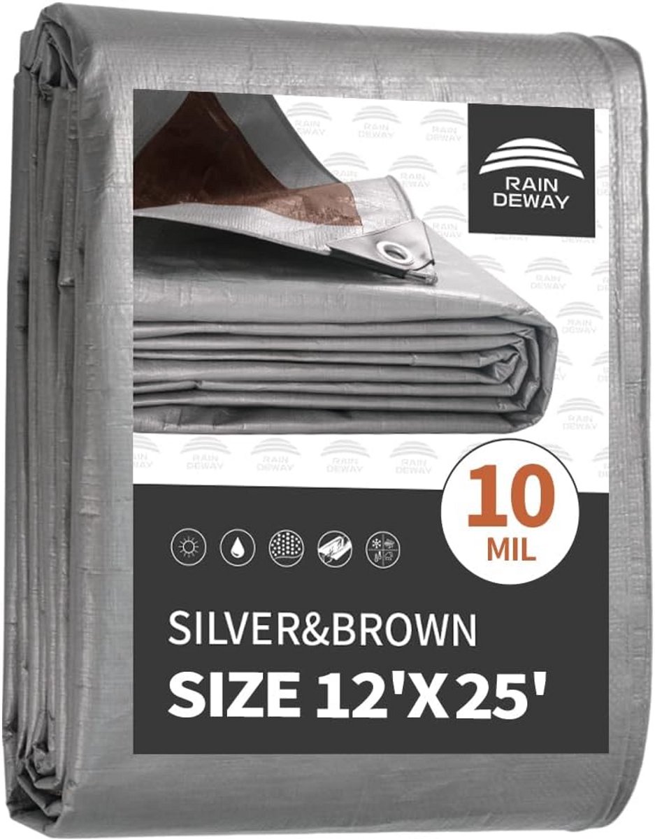 Heavy Duty Waterdichte Dekzeilen 12x25 Voet, Multifunctionele Poly Tarp Cover met Metalen Doorvoertules