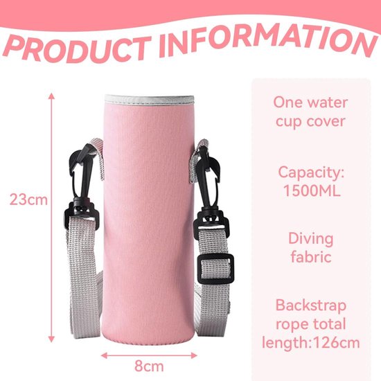 Neopreen hoes voor thermosflessen, draagtas voor drinkflessen, waterfles bescherming, schokbestendige hoes, roze, 1500 ml — afbeelding 2