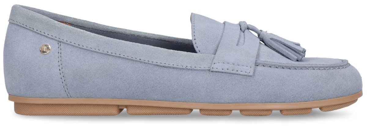 No Stress - Dames - Blauwe suède loafers met franjes - Maat 41
