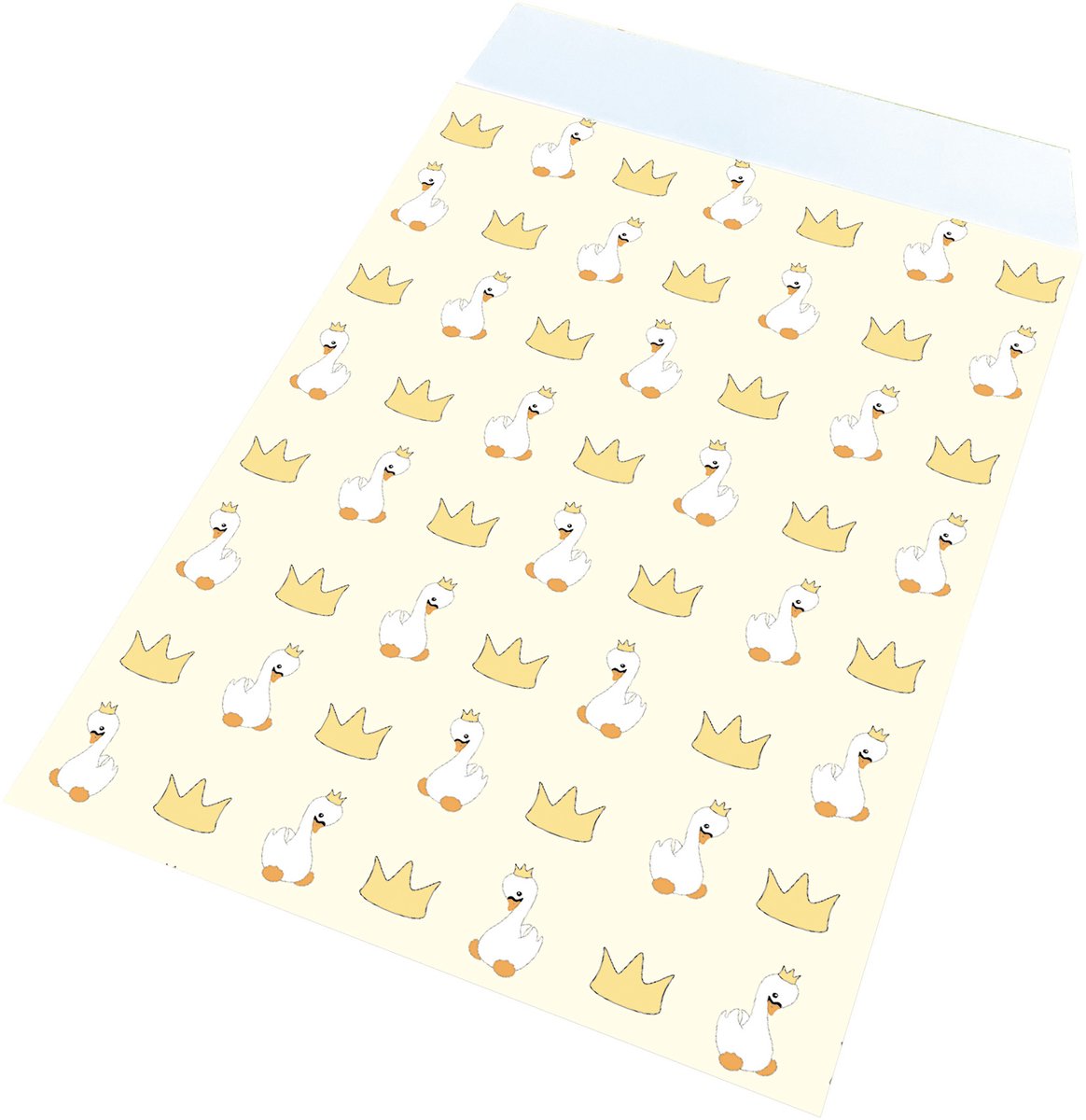 PARTYPRO - 25 Papieren Cadeauzakjes Baby Zwaan 17 x 13 cm Geel met Kronen