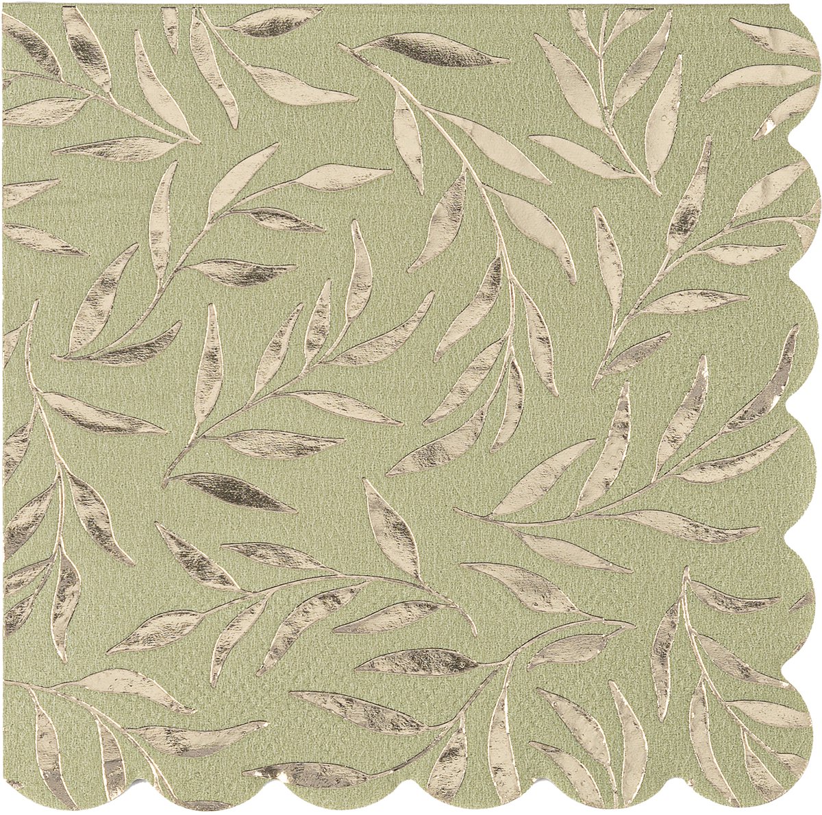 ARTYFETES - 20 cocktailservetten van papier saliegroen en goud 24 x 24 cm met geschulpte randen