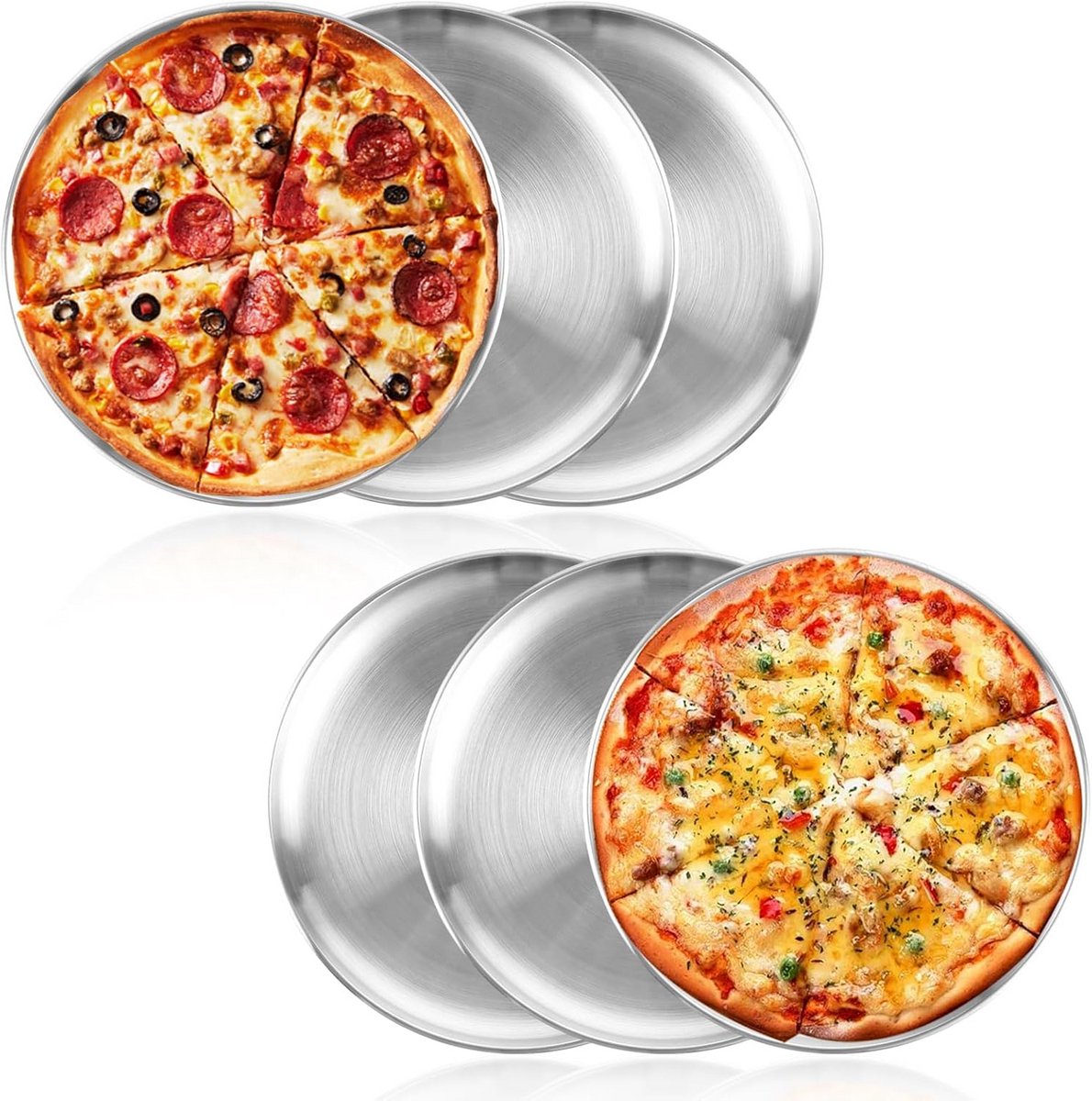 Set van 6 Ronde Pizzaplaten van Roestvrij Staal, 30 cm - Professioneel Bakken