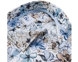 R2 Overhemd Linnen Blend Flowers Blauw Beige - Maat XL - Heren