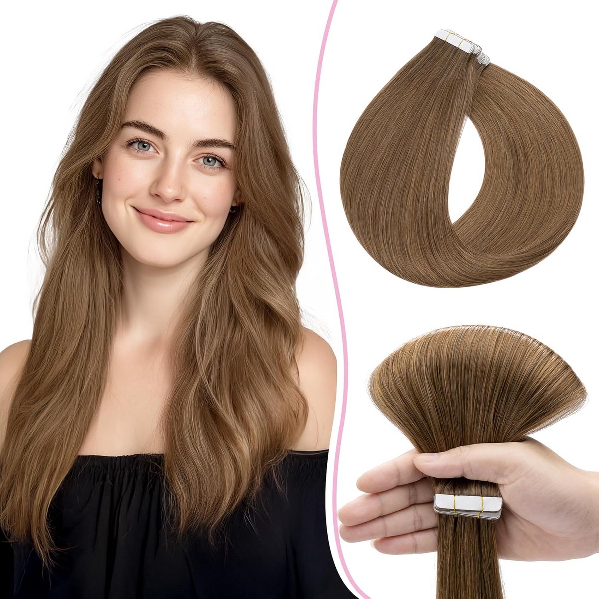 35 cm Tape-in Haarverlenging Echt Haar Lichtbruin - 10 Stuks Onzichtbare Extensions