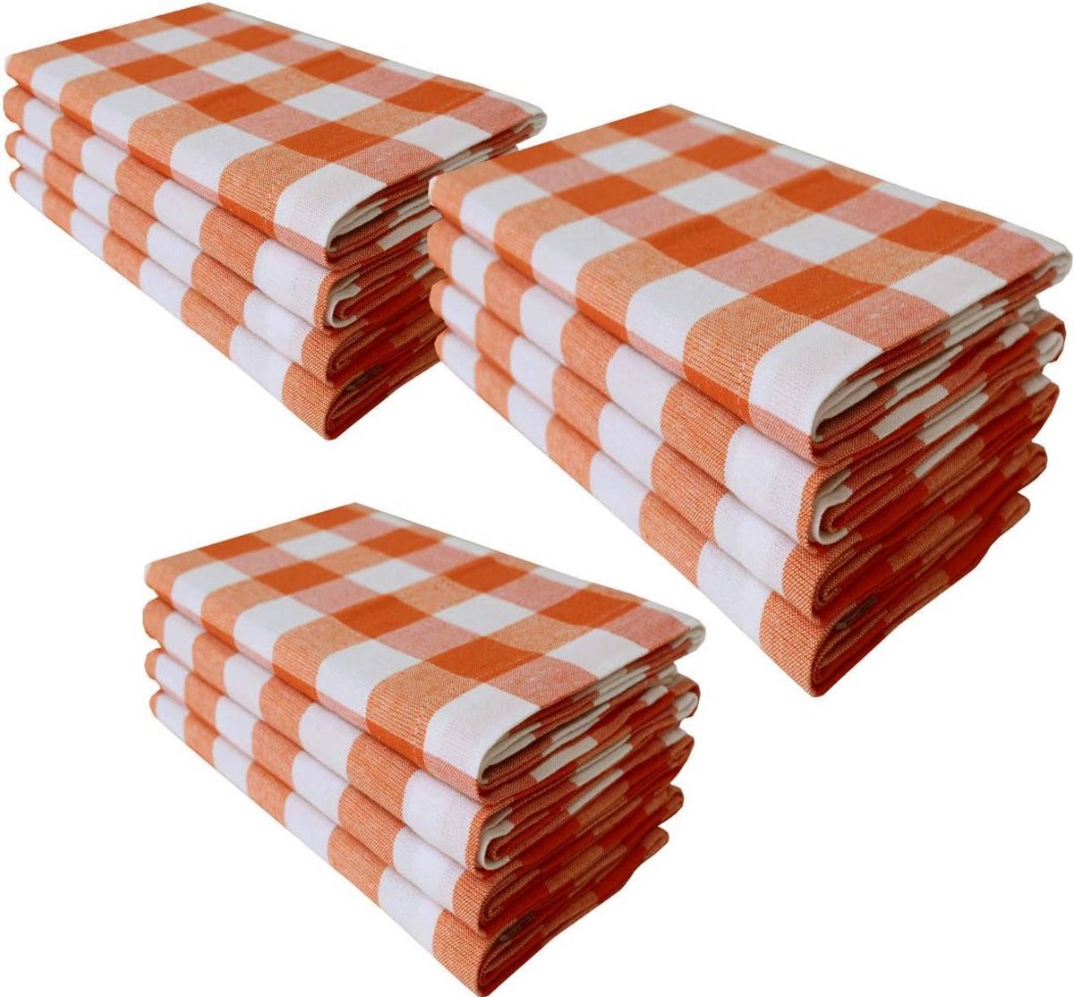 Oranje-Witte Geruite Servetten (12 stuks) Katoen 46x46 cm