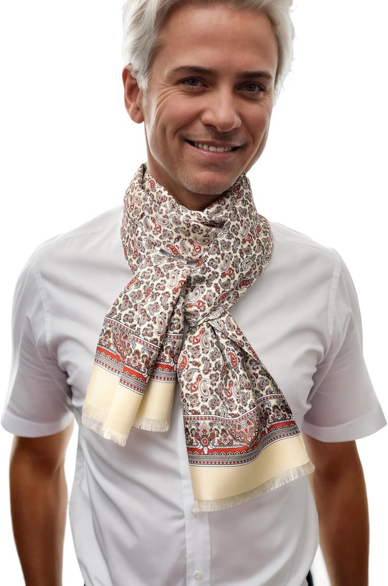 Luxe 2-laags Zijden Sjaal Heren met Paisley Dessin