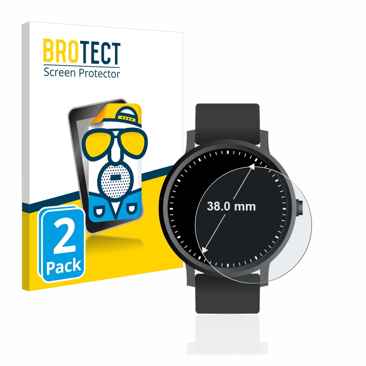BROTECT - Screenprotector voor Horloges (Rond, ø: 38 mm) - Folie Beschermfolie matte 2 Stuks