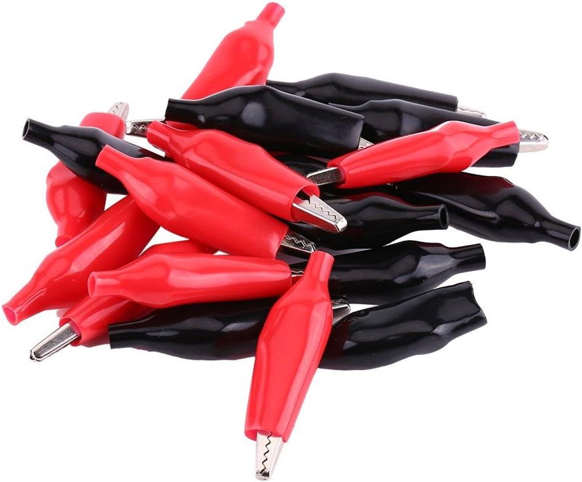 20 Stuks Krokodilklemmen voor Elektrische Testen - Clip Klemmen 28mm Metaal met Beschermende Isolatie Cover
