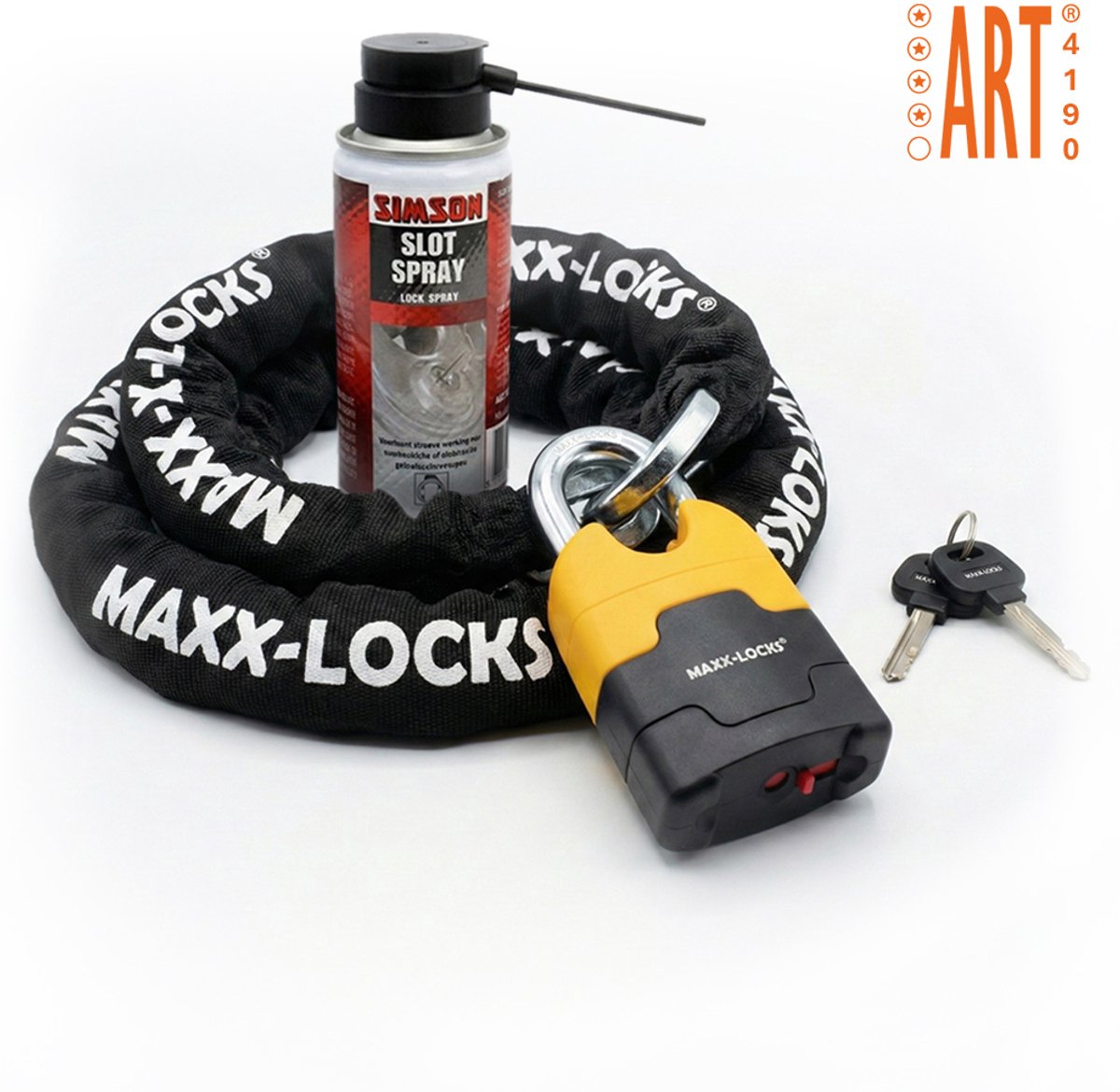 Maxx-Locks Ohura ART 4 Motorslot / Scooterslot - Inclusief Slot Spray - Kettingslot met 12 mm Dikke Schakels - Art Gekeurd Slot voor Motor en Scooter & Brommer - 150 cm