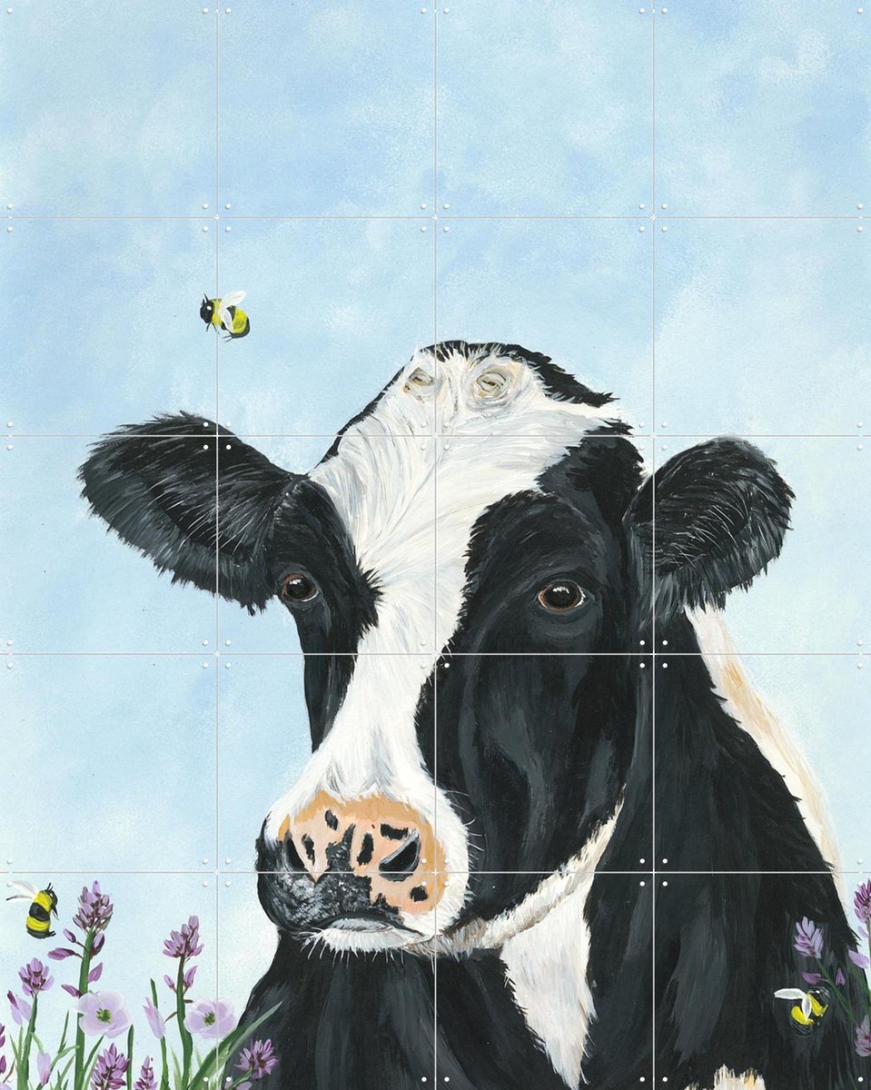IXXI Moo and Blooms, Lens en penseel door Myrte - 80 x 100 cm - Gratis ophangtool - Grote wanddecoratie en posters - Illustraties, Realisme