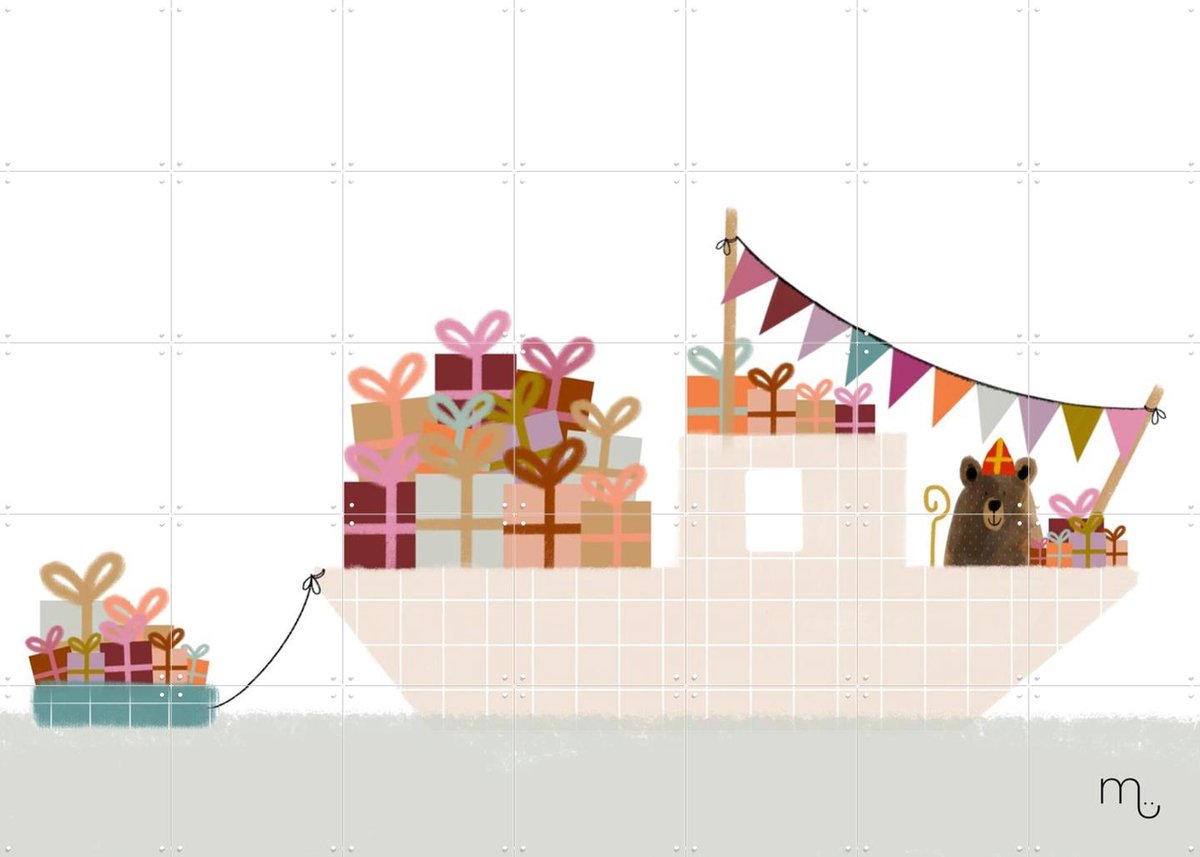 IXXI Pakjesboot, Stadse Spruiten | door Miek illustreert - 140 x 100 cm - Gratis ophangtool - Grote wanddecoratie en posters - Cartoonesk