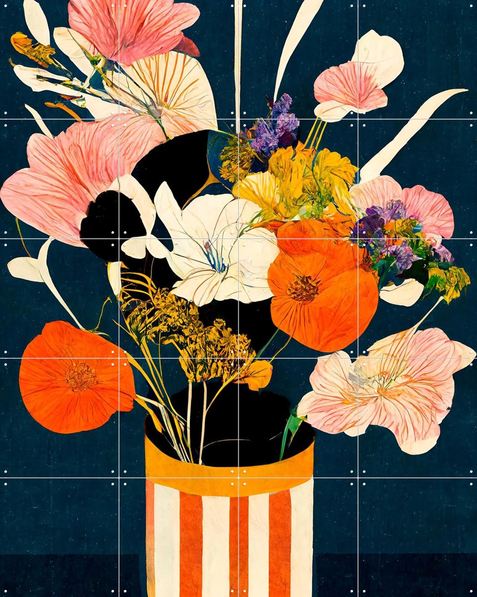 IXXI Flowers At Night, Treechild & Various - 80 x 100 cm - Gratis ophangtool - Grote wanddecoratie en posters - Kleurrijk, Grafisch Ontwerp,