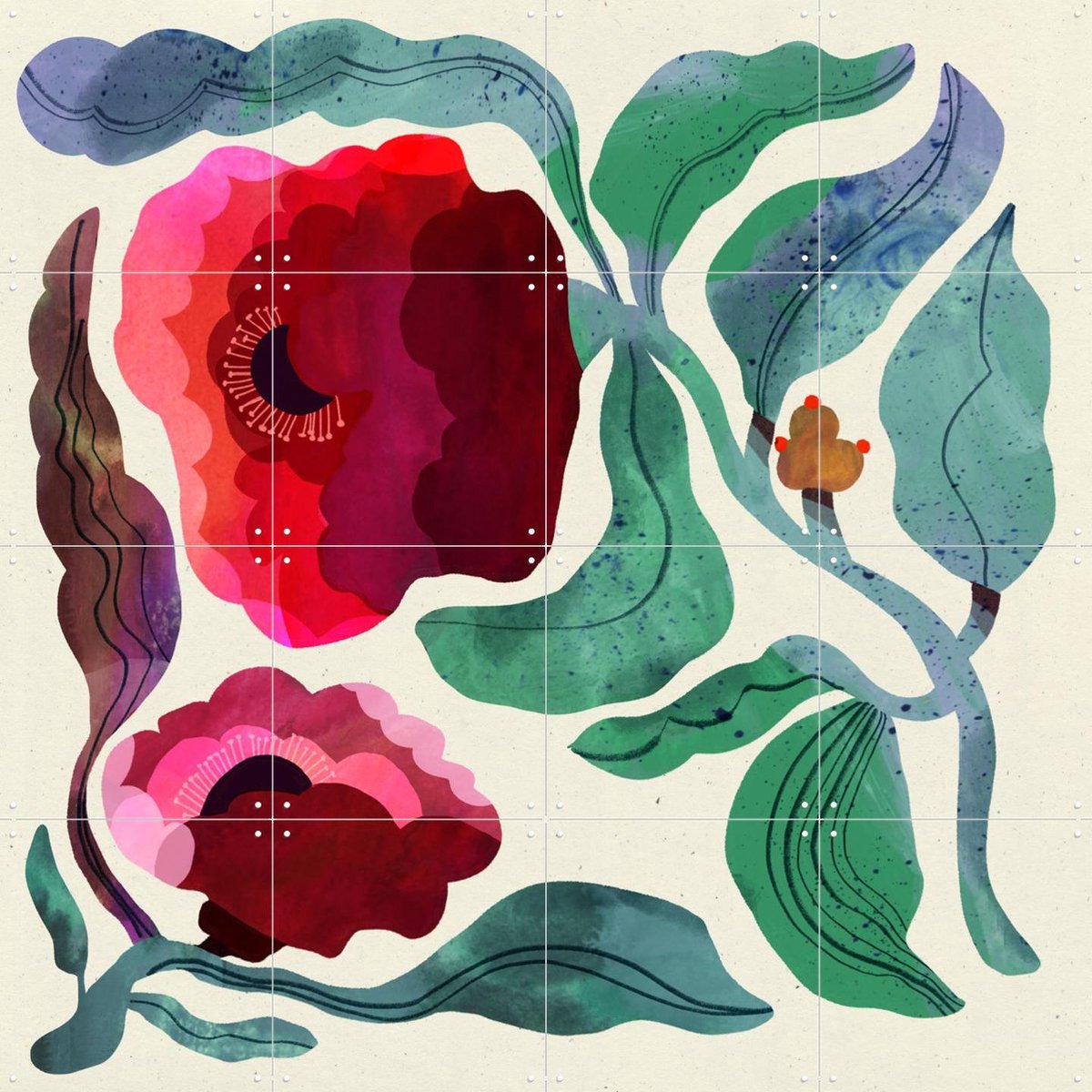 IXXI Collage Flower, Lena Addink - 80 x 80 cm - Gratis ophangtool - Grote wanddecoratie en posters - Kleurrijk, Illustraties, Collage, Digitale Kunst