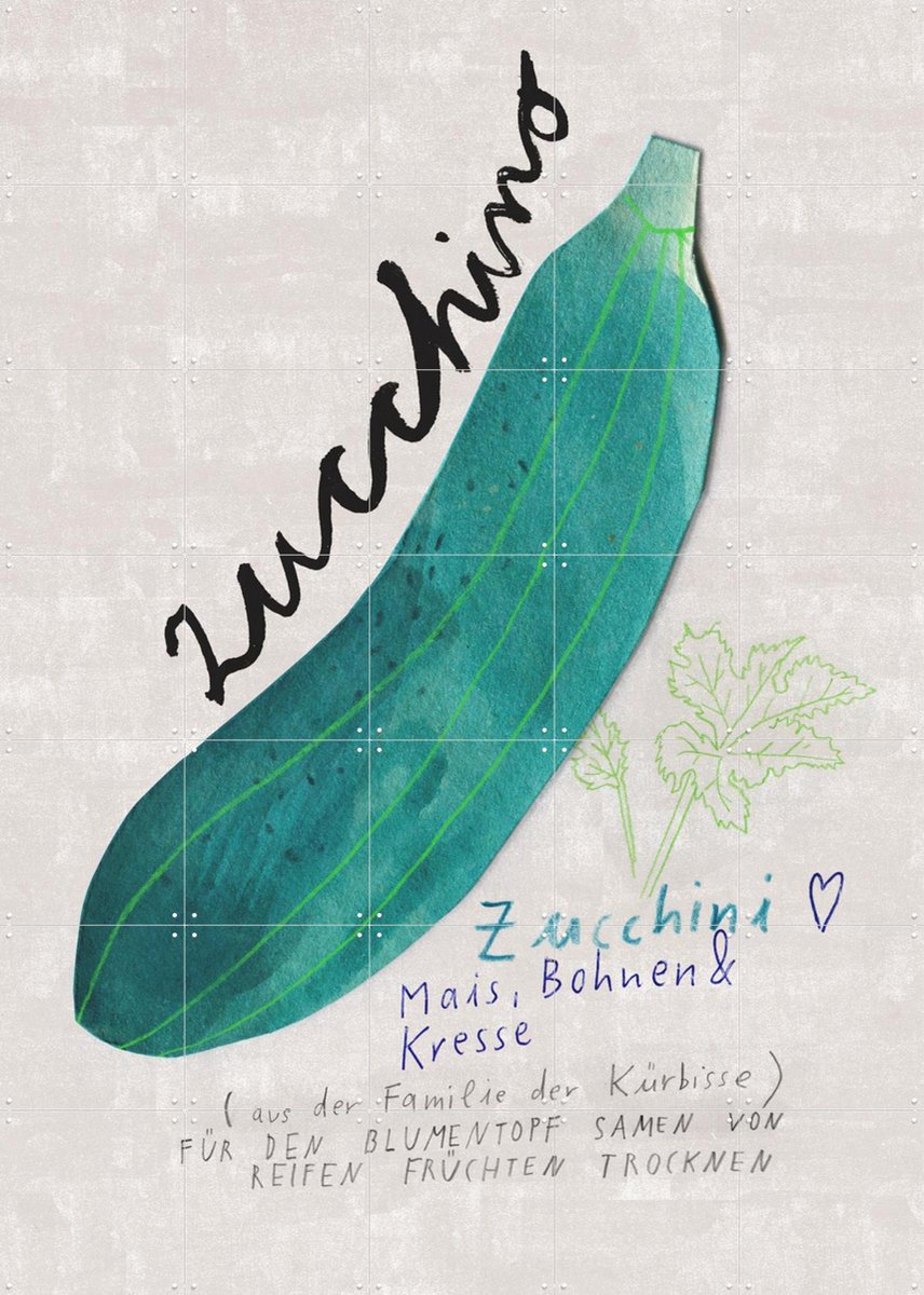 IXXI Zucchini DE, Signorinah - 100 x 140 cm - Gratis ophangtool - Grote wanddecoratie en posters - Illustraties, Planten, Eten & Drinken